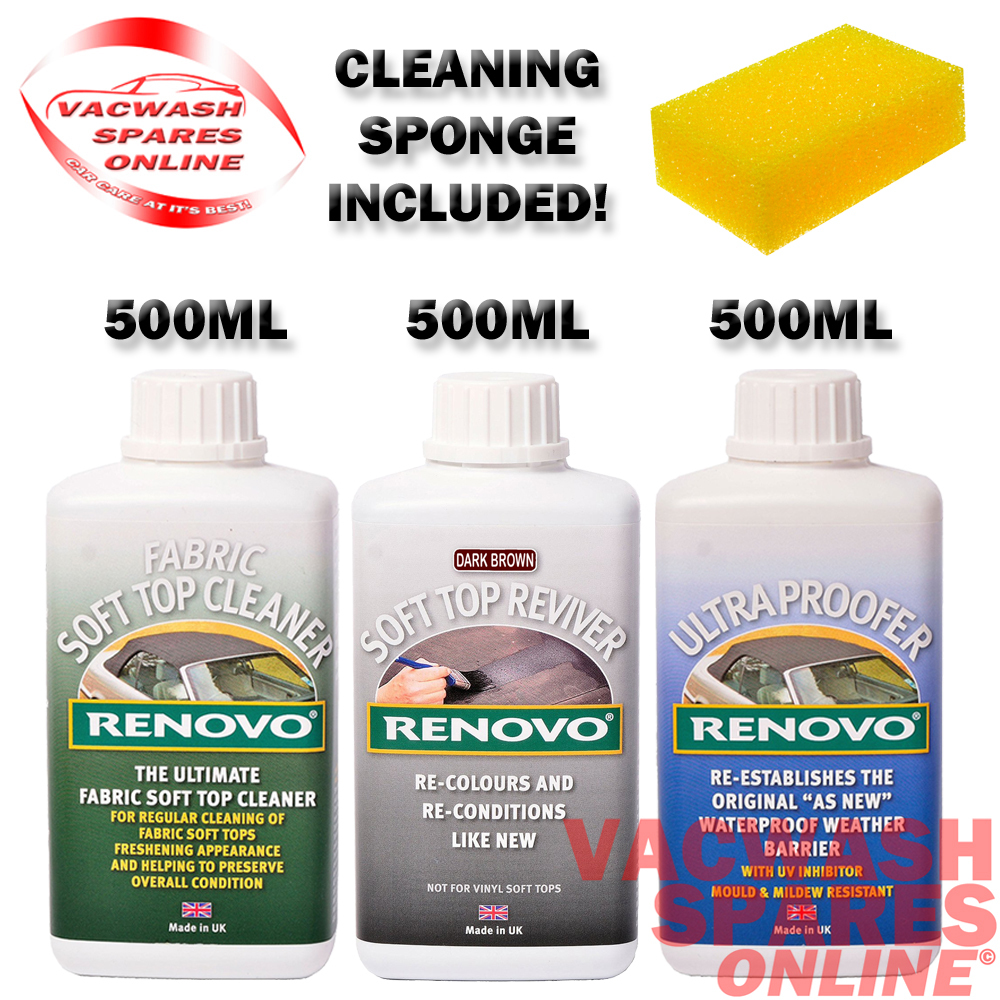 RENOVO DARK BROWN SOFT TOP REVIVER KIT CLEANER COLOUR WATER & UV