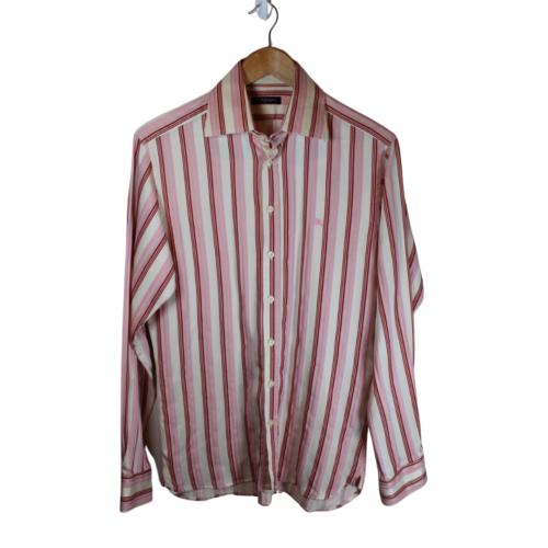 Burberry London Mens Long Sleeve Button Down Dress Shirt 15/38 Striped Pink