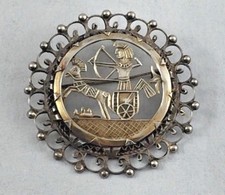 Egyptian Sterling Marked Egypt - Chariot & Figural Pin/Brooch-1 7/8"