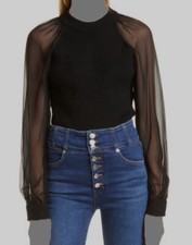 448 Veronica Beard Women's Black Lucienne Mixed-Media Long Sleeve Top Size L