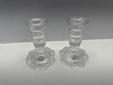 Beautiful Set Glass Taper Candle Sticks Holders Multi-level 5" High, VG Conditio