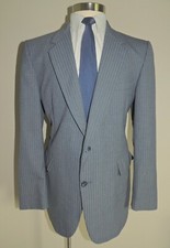 VINTAGE MEN'S JOHNNY CARSON GRAY/BLUE STRIPE WOOL BLEND SPORT COAT SIZE 42R
