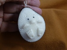 (TNE-HED-636c) Hedgehog hanging on string TAGUA NUT figurine hedgehogs