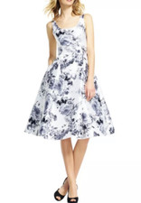 Adrianna Papell Mikado Multi Floral Pleated Chiffon Mini Dress Size 8 6207