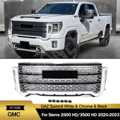 For 2020-23 GMC Sierra 2500/3500HD Denali Front Grille GAZ Summit White & Chrome