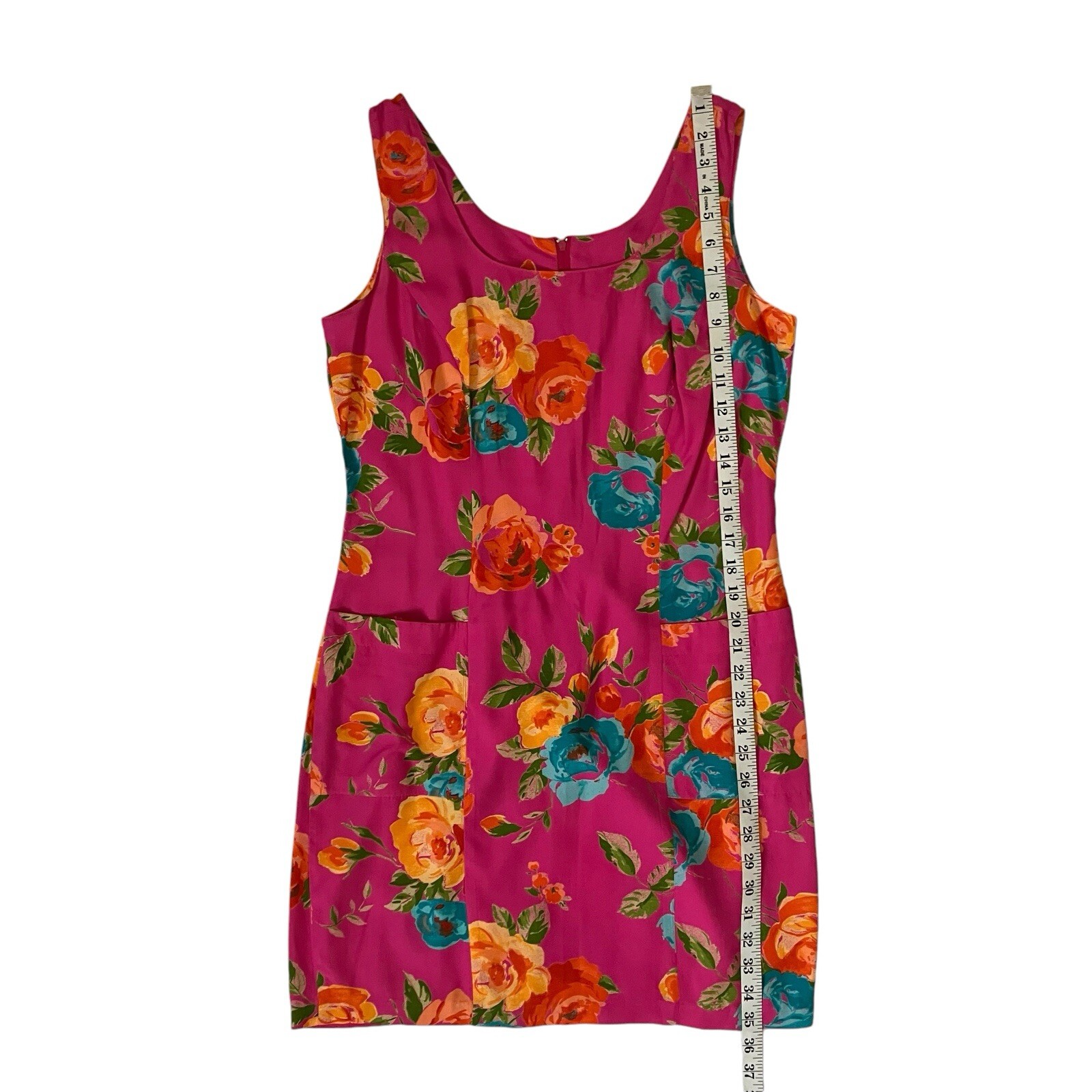 MODA INT'L Mini Dress Womens 10 (Large) Pink Tropical Floral Pockets Zip Back