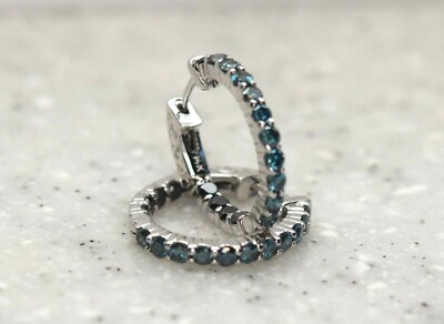 14K Weißgold schwarz & blau runder Diamant Inside Out Creolen 2,00 TCW