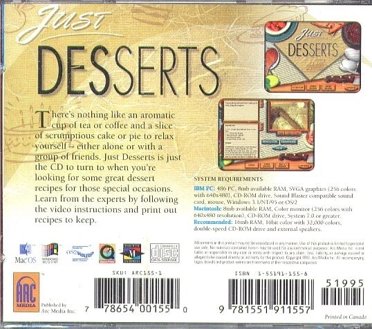Just DESSERTS CD-ROM for Win/OS2/Mac - New Sealed JC - Image 2 of 2