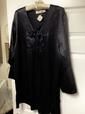 NWT Vtg Victoria s Secret Gold Label Sleep Dress Shirt Navy Blue Silk Sz Medium