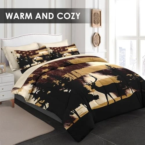 7 Pcs Size Comforter Set with 2 Pillowcases & 2 Shams, King Hunting Deer 1 - Image 3 of 4