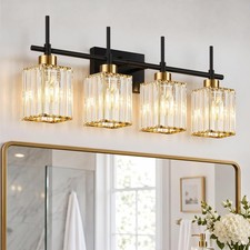 Modern Crystal Bathroom Vanity Light 4-Lights Gold Bathroom Light Fixtures Over