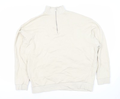ASOS Herren Sweatshirt Elfenbein durchgehender Reißverschluss M Stehkragen