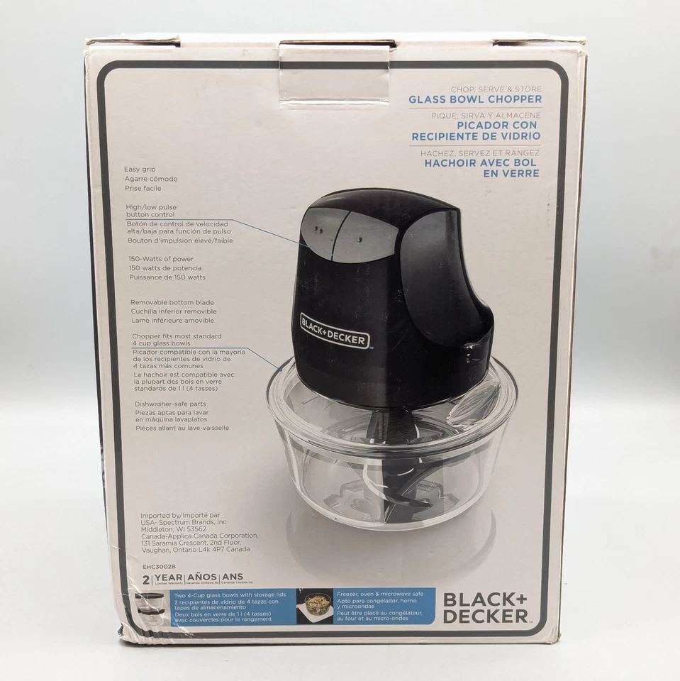 Nuevo picador de tazones de vidrio BLACK + DECKER EHC3002B procesador de alimentos eléctrico con cable Foto 3 de 4