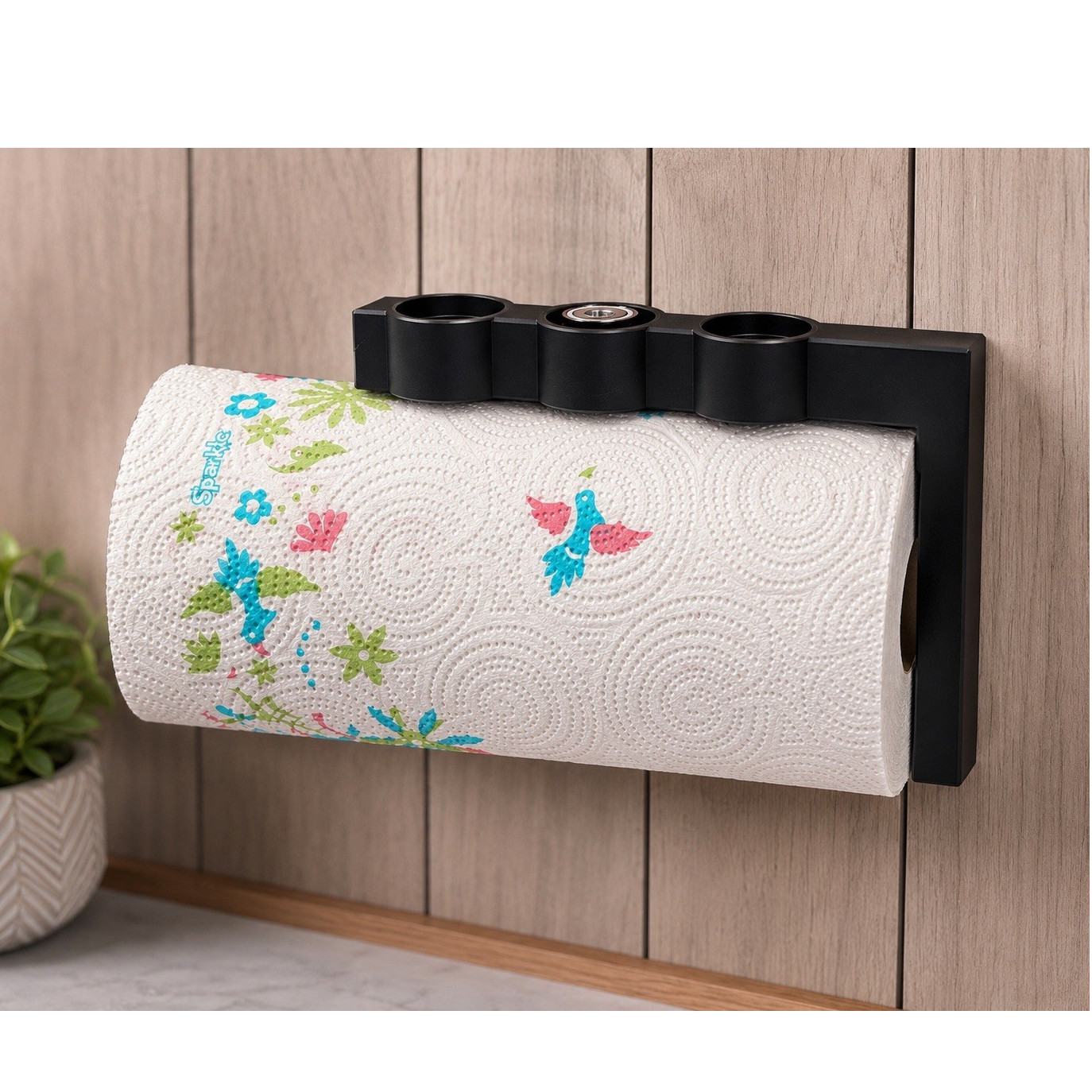 Wall Mounted Metal Paper Towel Holder, Black Solid Modern, 