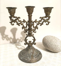 Chandelier 3 branches en bronze / laiton style Louis XV – bougeoir ancien