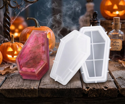 3D Gothic Coffin & Lid Silicone Mold Set Halloween Horror Resin Casting Crafts