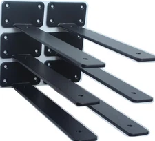 6 Pack 11 Black Hidden L Shelf Bracket, 1/5 Thick, Iron, Floating, Rustic