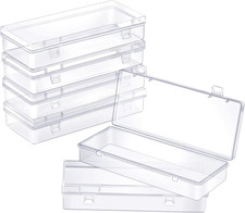 6 Pack Small Plastic Storage Containers with Hinged Lids, Rectangle Clear Plasti