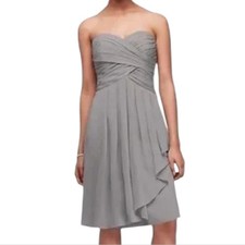 David's Bridal Gray Strapless Cocktail Dress Size 10