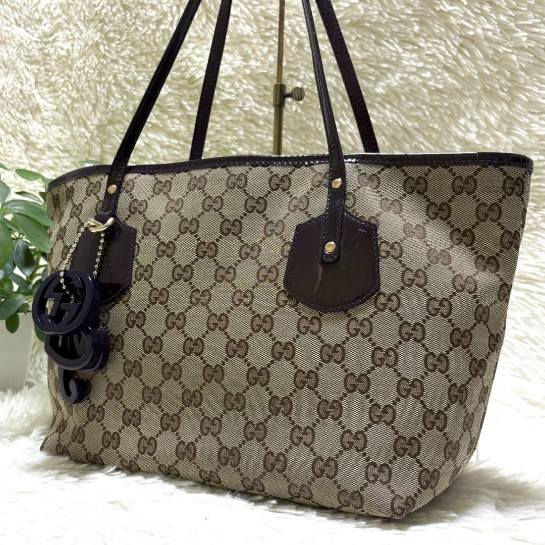 Gucci GG Beige Canvas Leather Handbag Shipped from Japan-image