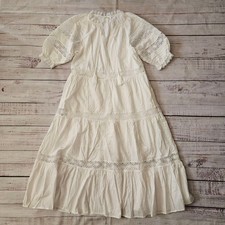 Vestido midi MAYE Lotus blanco algodón ganchillo encaje manga abullonada para mujer XS Boho