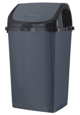 13 Gallon Swing Lid Kitchen Trash Can - Indoor/Outdoor Garbage Bin Grey/Black 