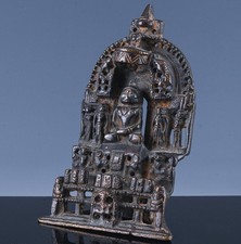 INTERESTING ANTIQUE INDIAN BRONZE INSCRIBED BUDDHA FIGURES SHRINE 