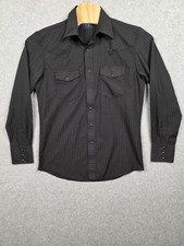 Wrangler Shirt Mens Medium Black Western Stripe Long Sleeve Button Front