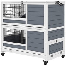 PawHut Double Deckers Guinea Pig Cage Rabbit Hutch Indoor with Feeding Trough, T