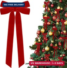 12Pcs Red Velvet Ribbon Bows Christmas Tree Decorations,5in x 10in Xmas Ornament