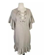 Ulla Johnson Marianne Ruffle Lace Up Mini Dress Beige Women Size 6 Good