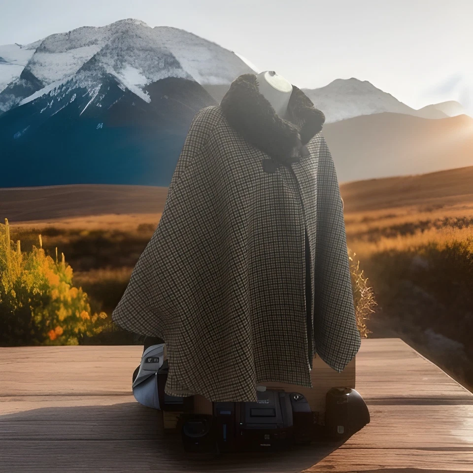 Poncho Capa Chal Abrigo Para Mujer Piel Sintética Borde Tostado/Beige Perros Estampado de Dientes O/S Foto 2 de 4
