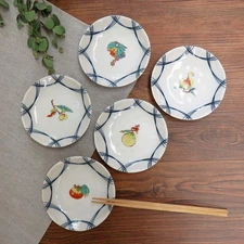 Stock sale Japanese tableware pottery fruit pattern serving plate set of 5 small