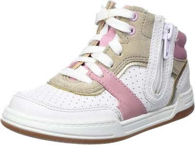 Clarks Girls Trainers Ankle Loafers Fawn Peak Sneakers, White/Pink, EUR 21