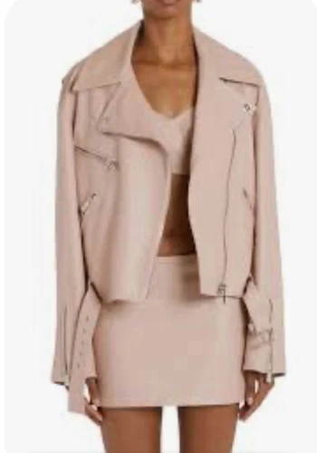 Giacca in pelle di agnello rosa chiaro Versace IT42 RP $4500 nuova con etichetta