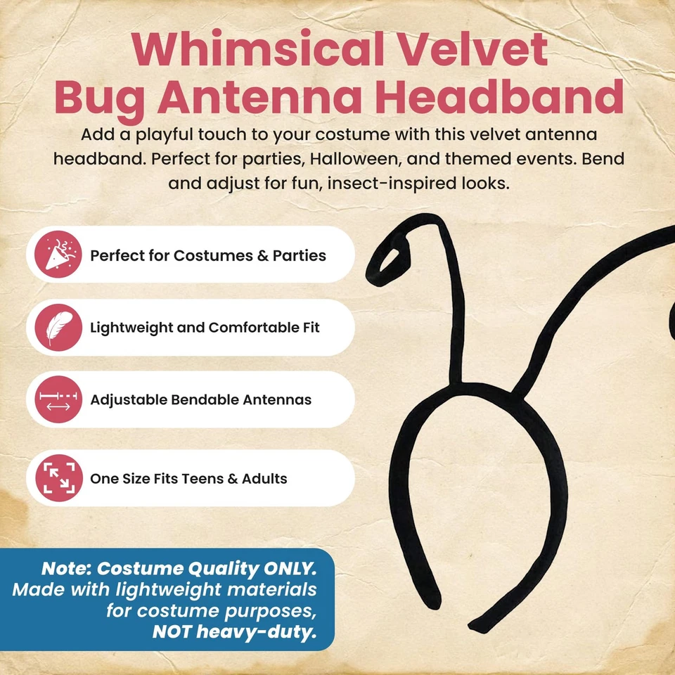 Diadema antena insecto terciopelo negro Ladybug abeja insecto banda para el pelo accesorio de disfraz Foto 2 de 4