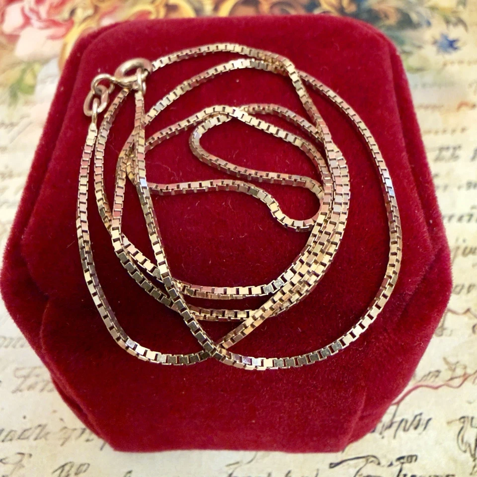 Elegante Cadena Caja Oro Rosa 14k 585 -Vintage Europa del Este - 18" -45,7 cm -#2042 Foto 3 de 4