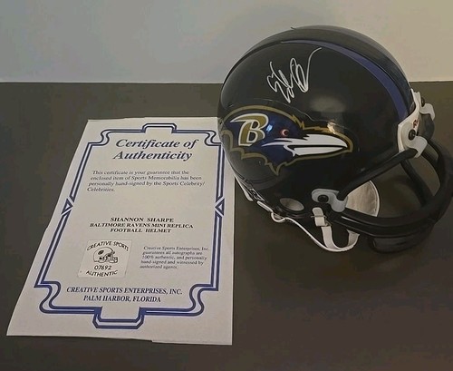 SHANNON SHARPE Baltimore Ravens Signed Riddell Mini Helmet COA Creative ...