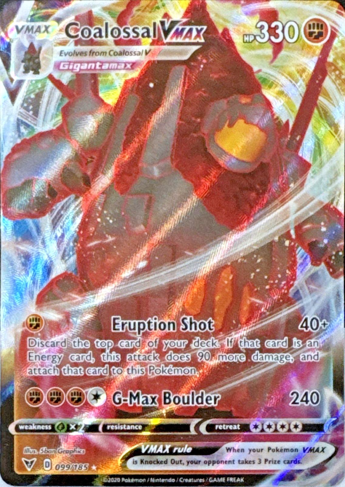 Pokemon Coalossal VMAX 99/185 Rare Holo - Vivid Voltage - NM