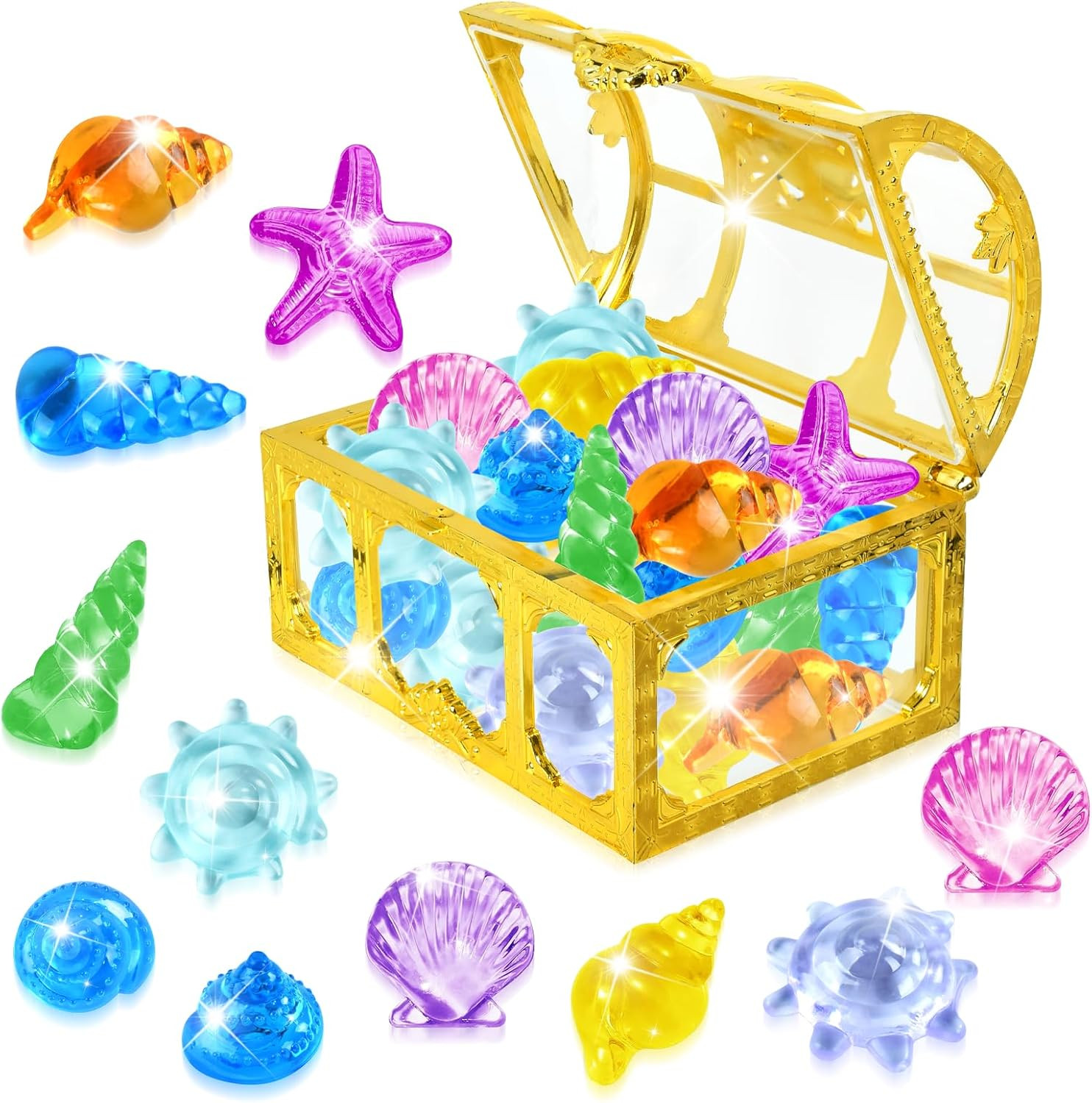 Set Juguete De Gema, Cofre Tesoro Piscina, 36 Piedras Preciosas De Buceo Con 1 C