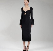 ⭐NEW- Self-Portrait Women's SMALL Black Bow Bust Ribbed Knit Midi Dress