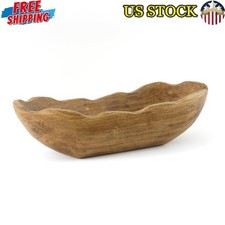 Decorative Hand-Carved Mid-Tone Wooden Dough Bowl Centerpiece Tabletop Decor New