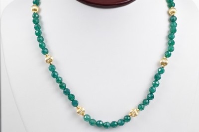 14k Gold Green Onyx Necklace 18 in Faceted Beads Handmade Studio