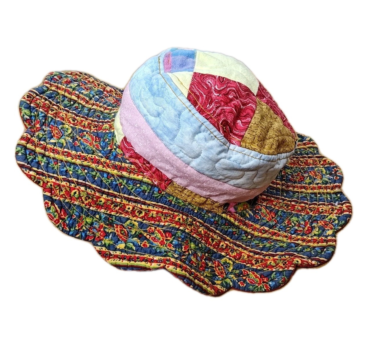 Handmade Patchwork Floppy Sun Bucket Hat Packable… - image 1