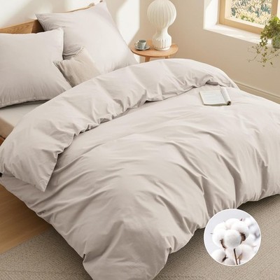 BEDSURE Baumwolle Bettwäsche 200x200 Beige - 1 Bettbezug 200x200 cm + 2