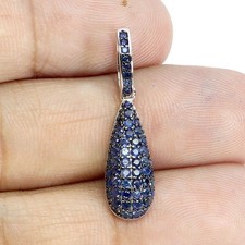 925 Sterling Silver Pendant Blue Sapphire Round Diamond Cut Gemstone Jewelry