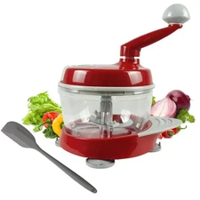 Manual Food Processor Hand Powered Crank Chopper Vegetable Onions Blender Mixer