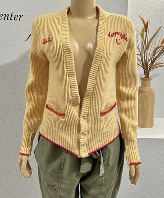 Vintage Yellow Cardigan Albion Knitting Virgin Wool Size M Los Angeles