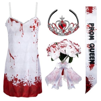 1/3/4Pcs Prom Queen Costume Accessories Bloody Nightgown Dress Prom Queen Sash