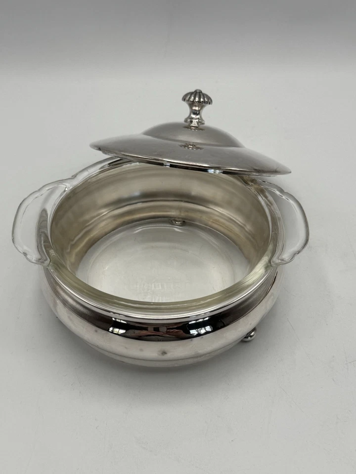 Vintage MCM Fire King Silverplate Bowl Glass Insert Retro Silver Dish SMALL - Image 4 of 4